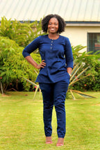 Agbada Blue & White Embroidery Suit