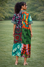 Colourful African Patchwork Midi Dress – Mixed Print Ankara Cultural Dress