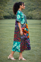 Colourful African Patchwork Midi Dress – Mixed Print Ankara Cultural Dress