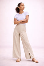 Women’s Button Detail Wide Leg Linen Blend Trousers