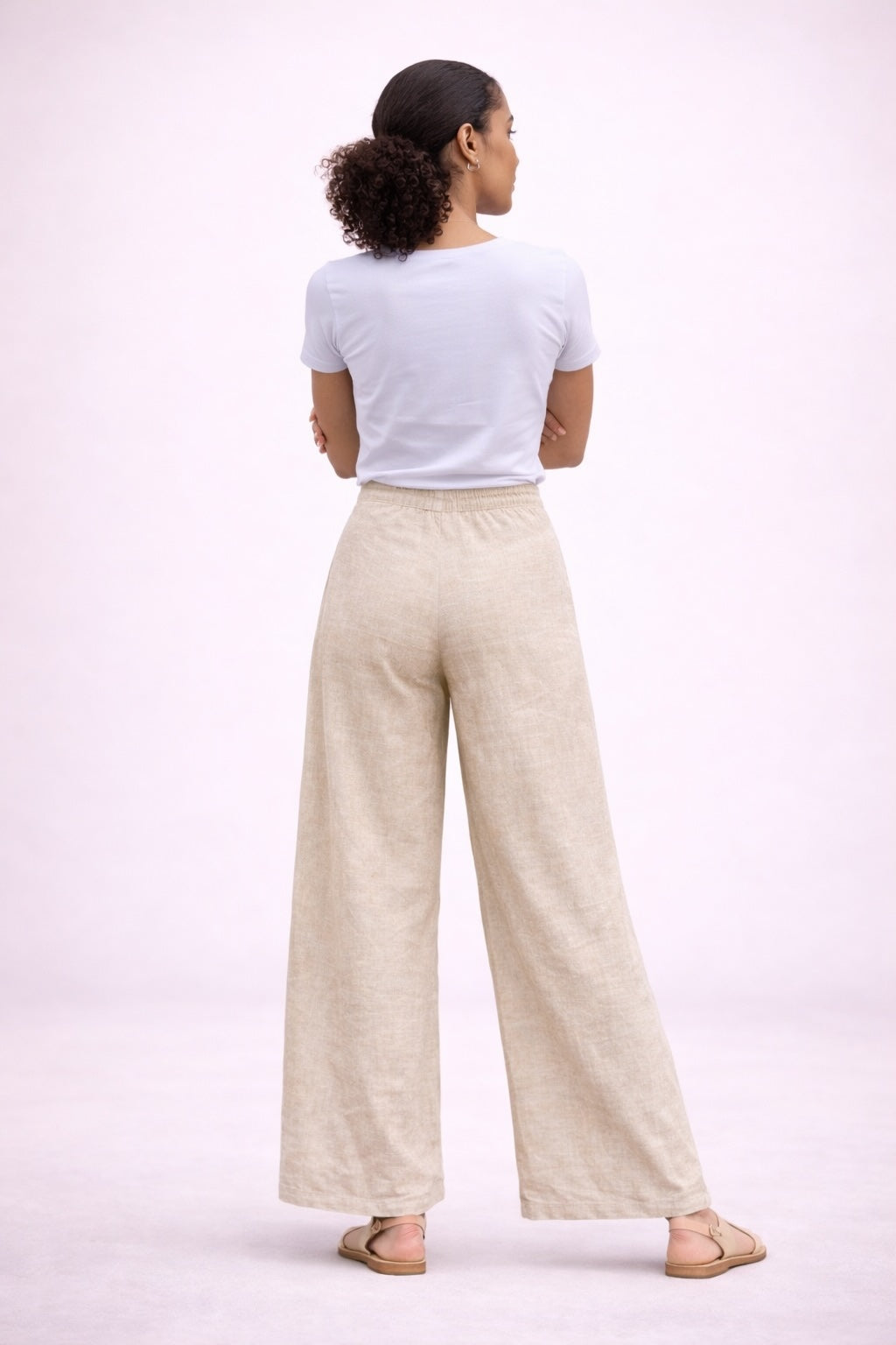 Women’s Button Detail Wide Leg Linen Blend Trousers