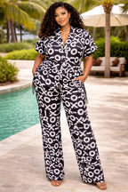 Women’s African Print Co-Ord Set with Wide Leg Trousers and Kimono Top