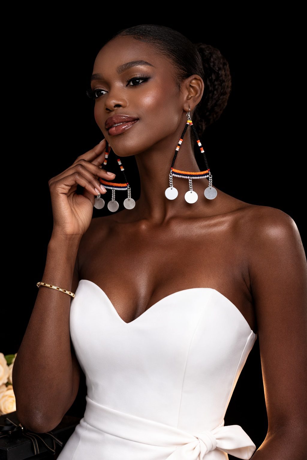 Handmade African Beaded Triangle Drop Earrings