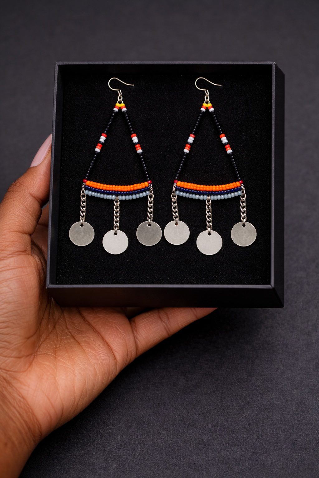 Handmade African Beaded Triangle Drop Earrings