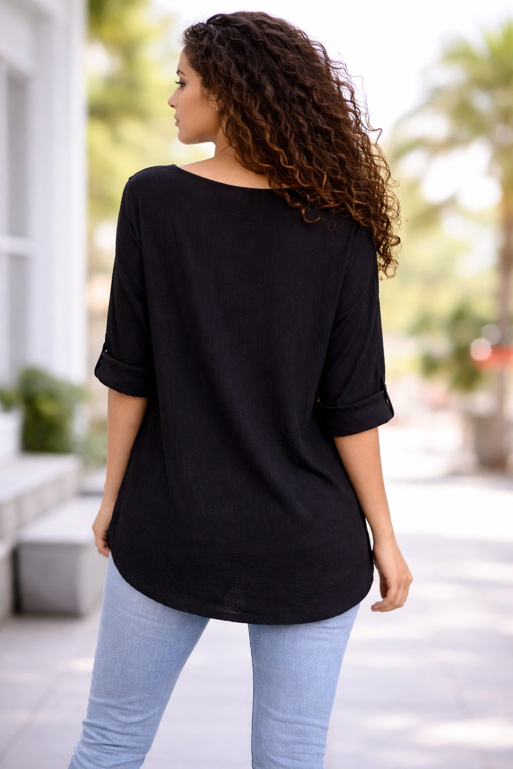 Women’s Cotton Necklace Top – Loose Fit Casual Tunic Blouse