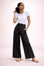 Women’s Button Detail Wide Leg Linen Blend Trousers