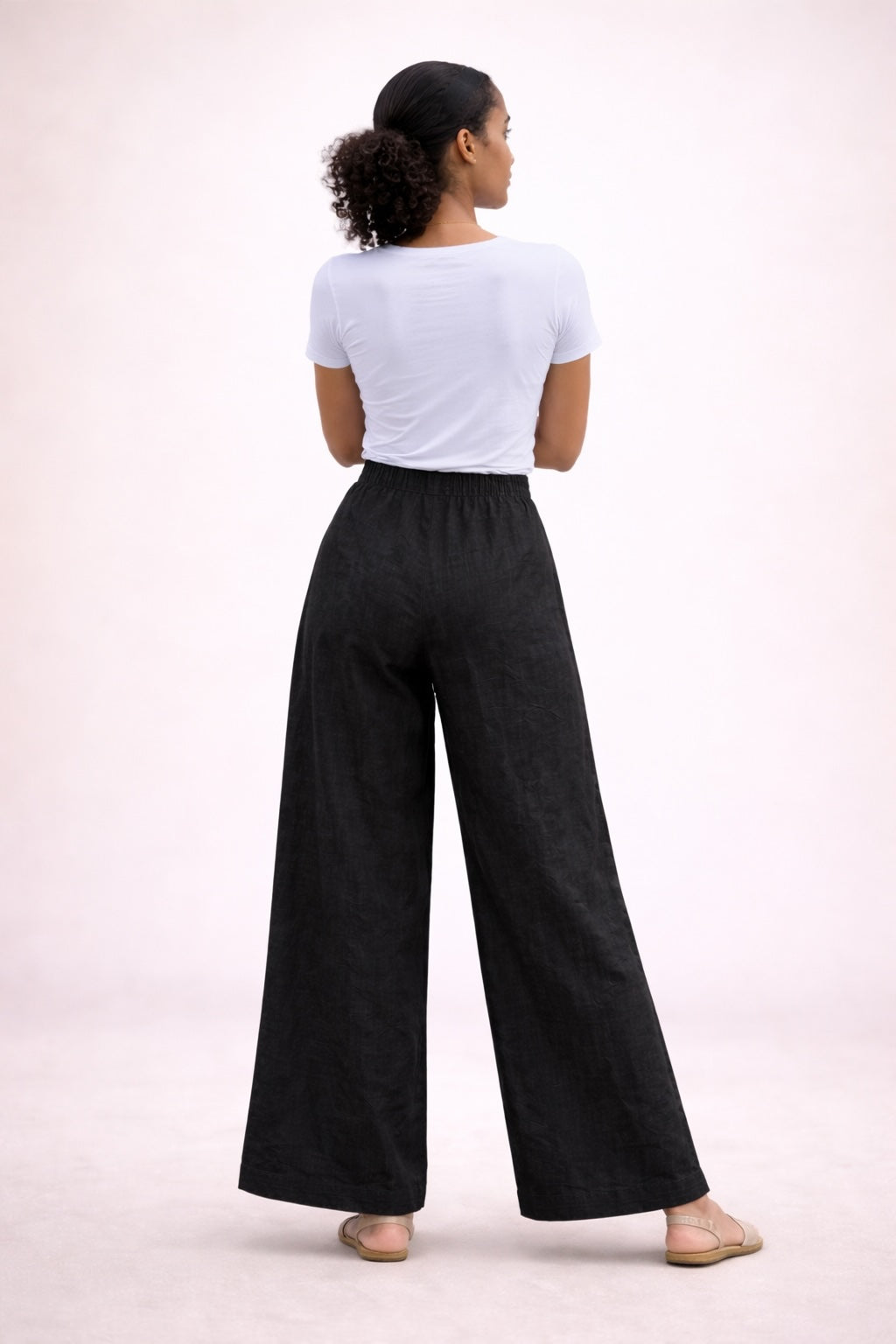 Women’s Button Detail Wide Leg Linen Blend Trousers