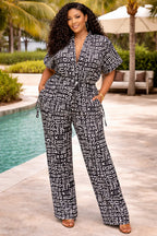 Women’s African Print Co-Ord Set with Wide Leg Trousers and Kimono Top