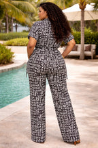 Women’s African Print Co-Ord Set with Wide Leg Trousers and Kimono Top