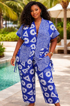 Women’s African Print Co-Ord Set with Wide Leg Trousers and Kimono Top