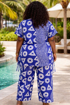Women’s African Print Co-Ord Set with Wide Leg Trousers and Kimono Top