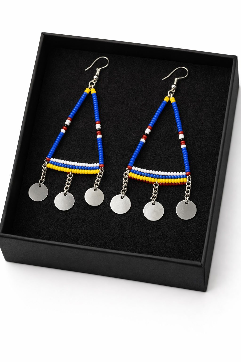 Handmade African Beaded Triangle Drop Earrings