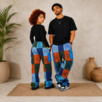 Unisex African Patchwork Cargo Trousers – Boho Wide Leg Festival Pants