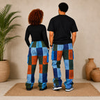 Unisex African Patchwork Cargo Trousers – Boho Wide Leg Festival Pants
