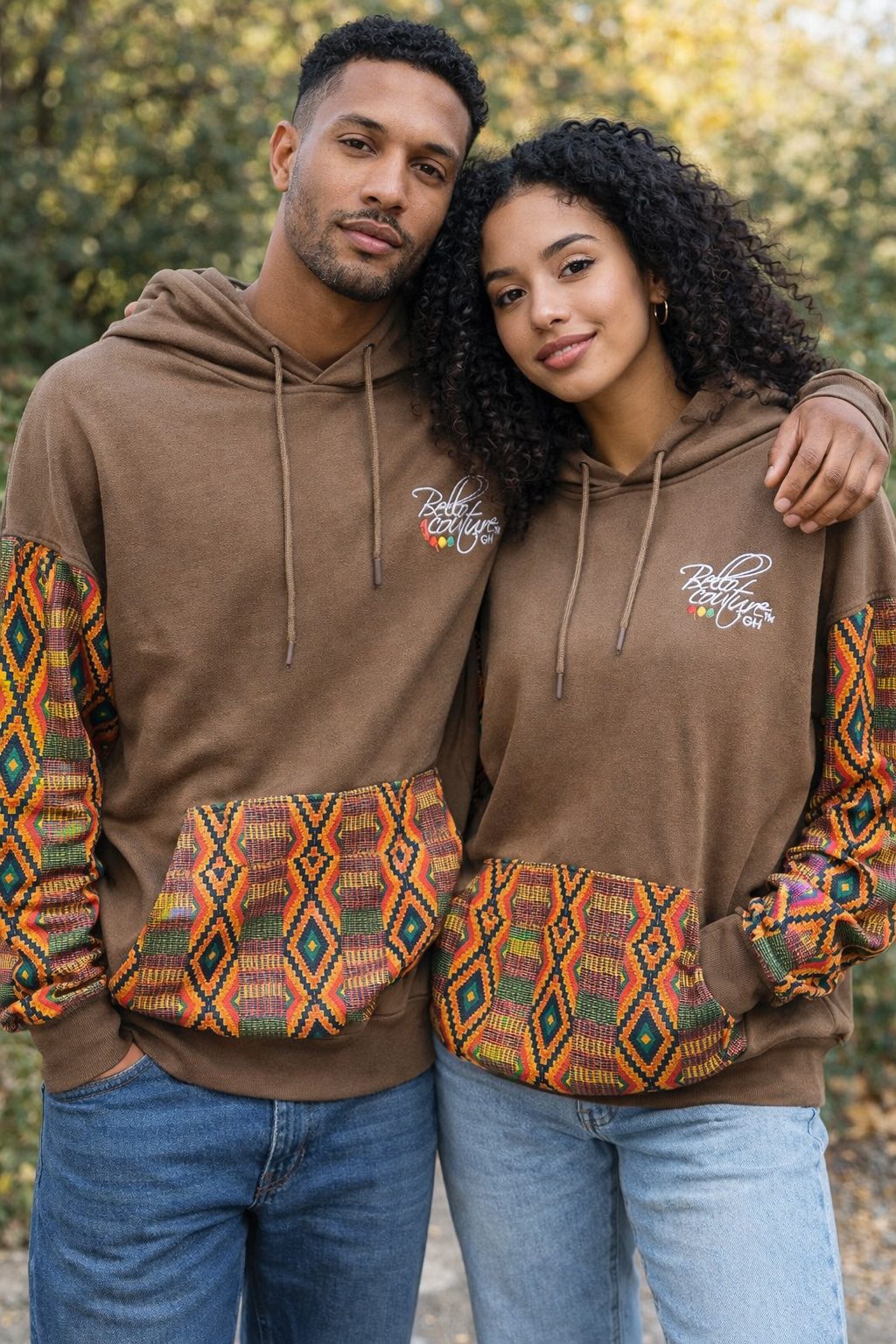 Unisex African Print Sleeve Hoodie – Brown Cultural Streetwear
