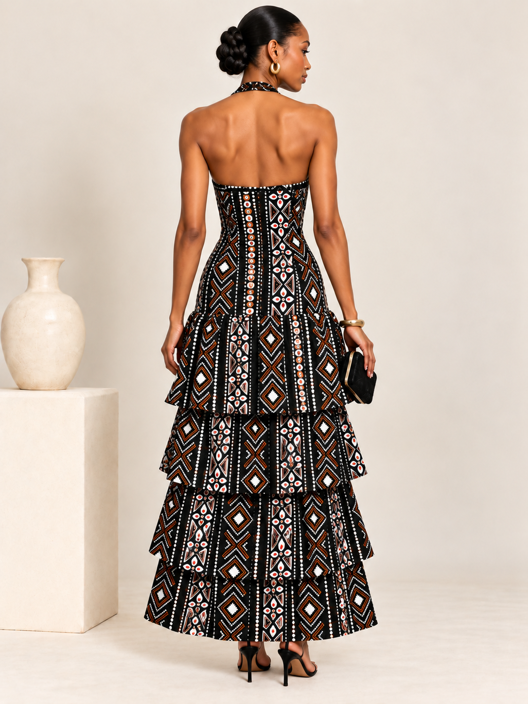 Tara African Print Halter Tiered Maxi Dress – 3 & 4 Step Ruffle Styles