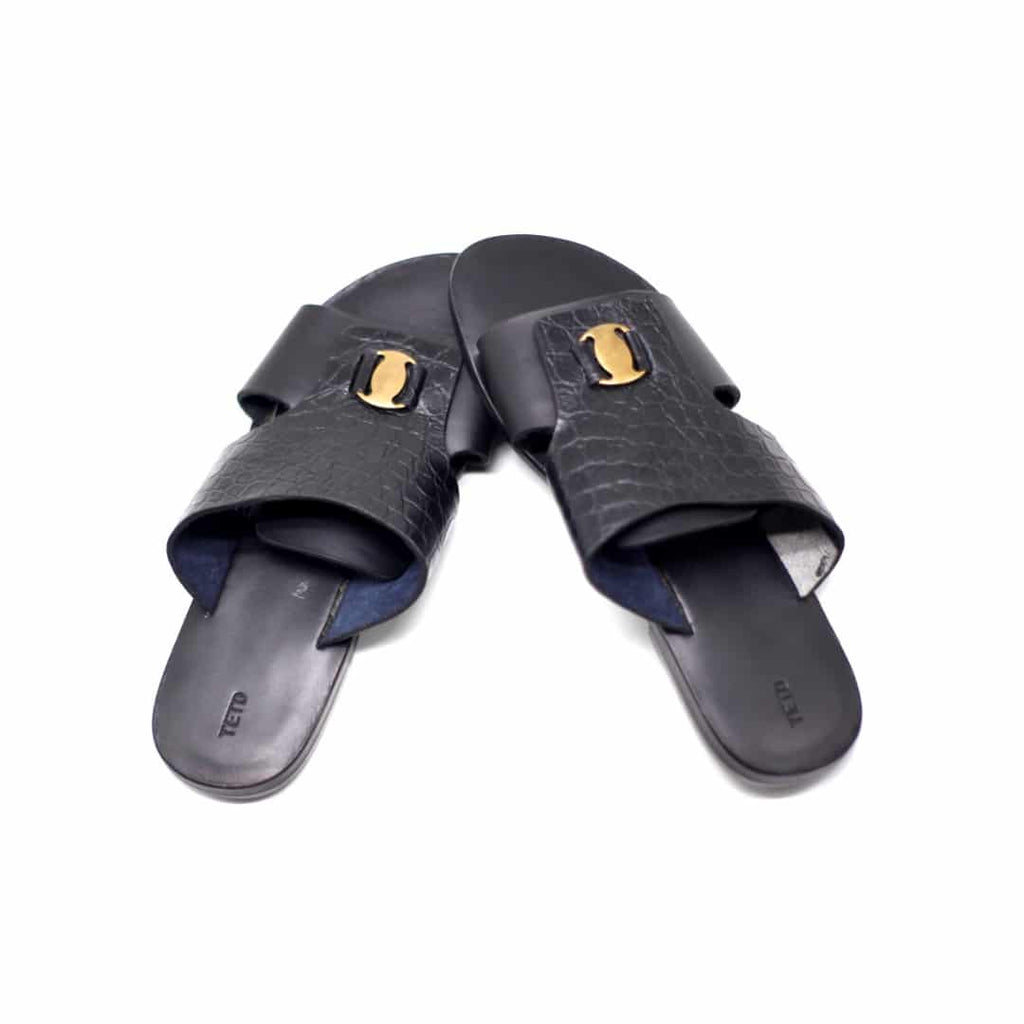 Men's Black Leather Slingback Sandals