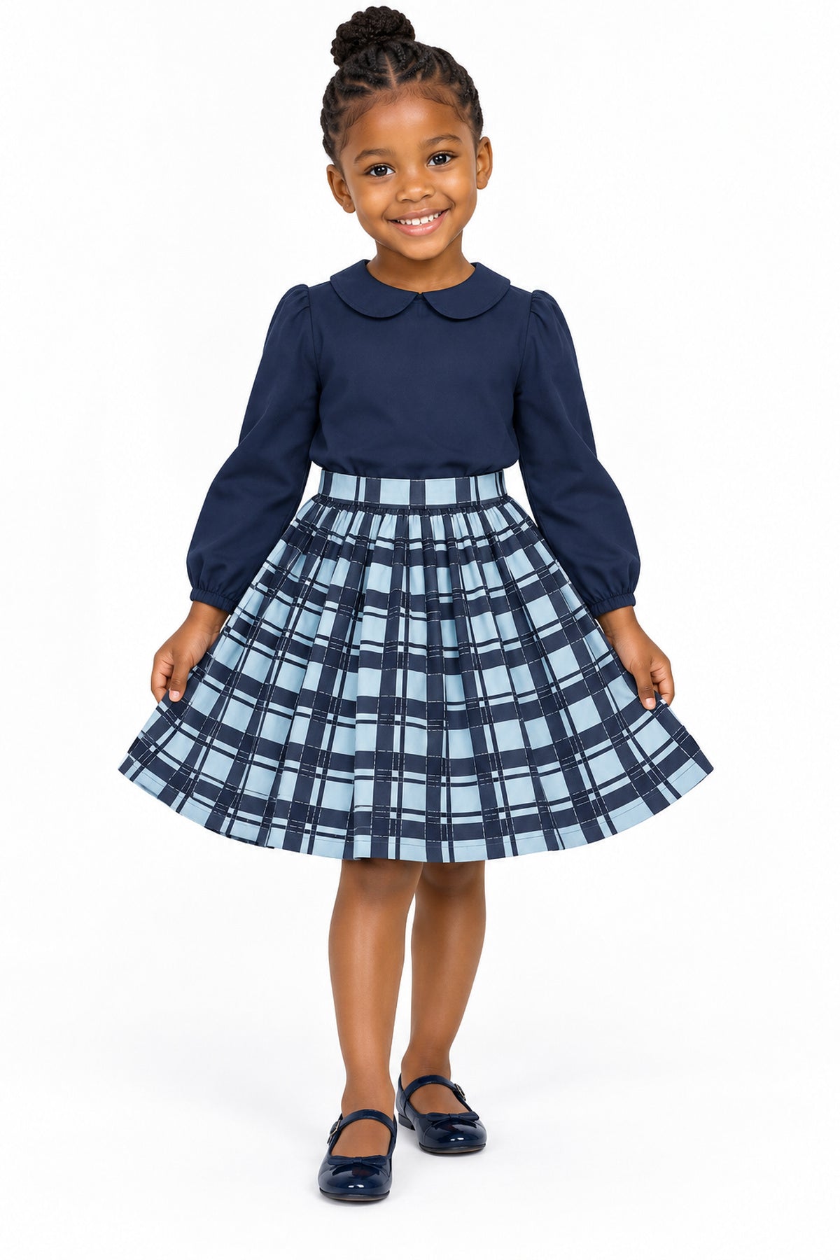 Girls' Blue &amp; Navy Check Pleated Skirt – Smart Casual &amp; Occasion Wear