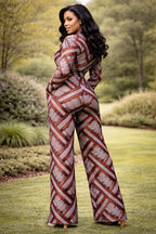 Women’s African Print Blazer and Wide Leg Trouser Coord Set in Brown and Grey
