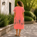 Women’s Floral Print Linen Tunic Short Sleeve Dress – Free Size