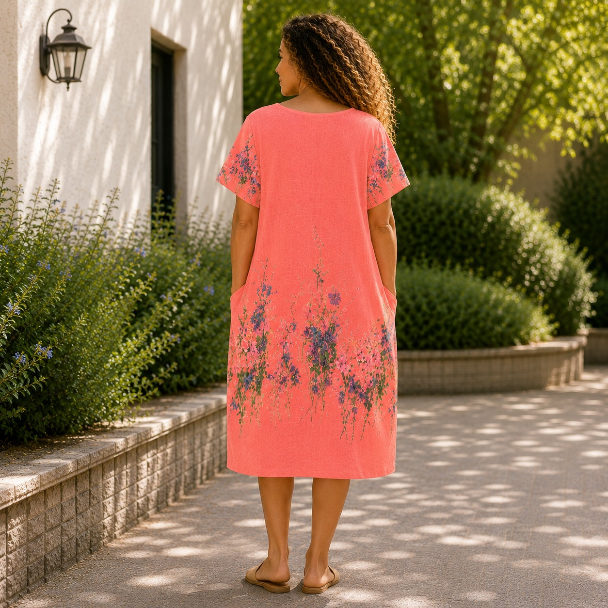 Women’s Floral Print Linen Tunic Short Sleeve Dress – Free Size