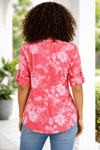 Women’s Floral One Button Cotton Shirt Blouse