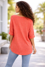 Women’s Cotton Necklace Top – Loose Fit Casual Tunic Blouse