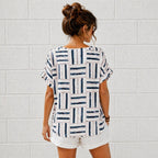 Women’s Geometric Stripe Print Cotton Top – Relaxed Summer Blouse