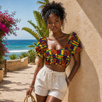 Women’s African Print Puff Sleeve Crop Top