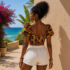 Women’s African Print Puff Sleeve Crop Top