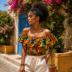 Women’s African Print Off Shoulder Ruffle Crop Top