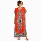 Women’s Paisley Print Kaftan Dress, Free Size 10-16, Loose Maxi Holiday Dress, Available in Turquoise, Orange and Pink