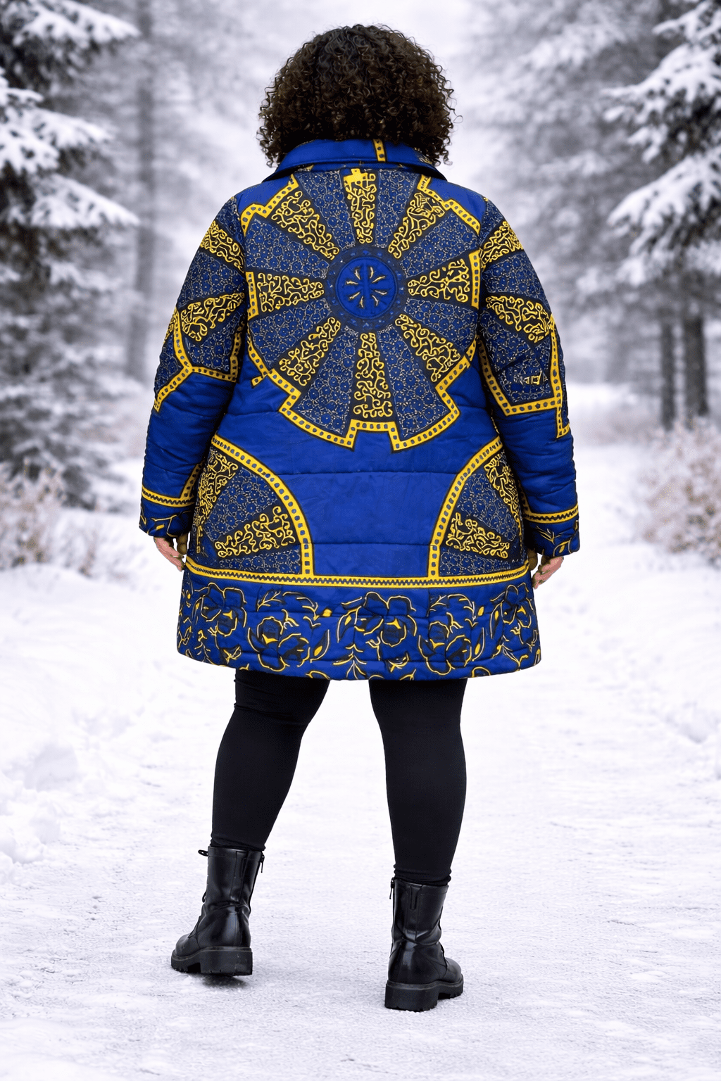 Akufo Blue & Gold Ankara Puffer Coat