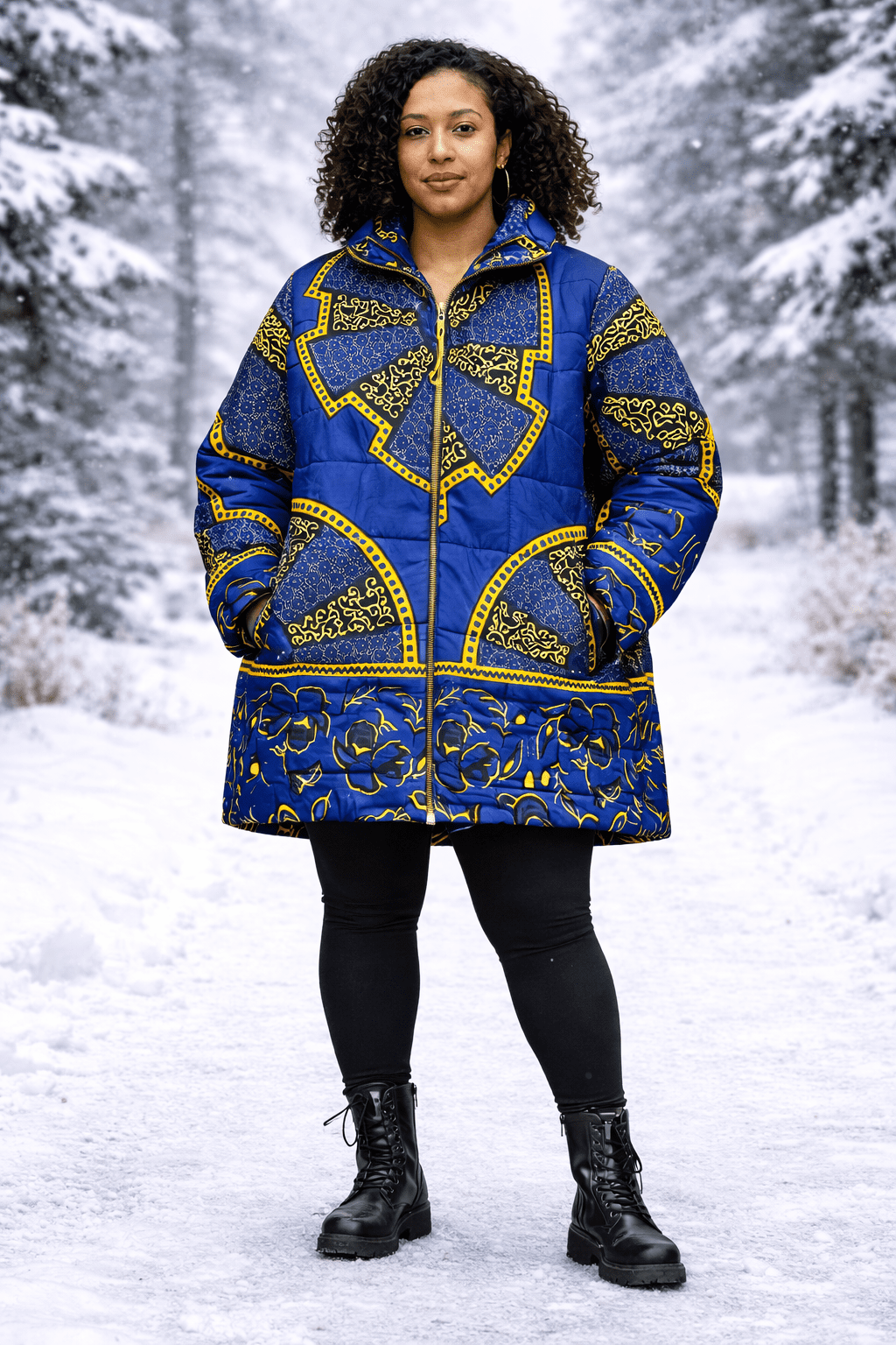Akufo Blue & Gold Ankara Puffer Coat