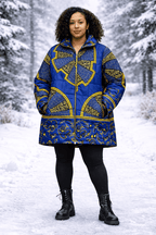 Akufo Blue & Gold Ankara Puffer Coat