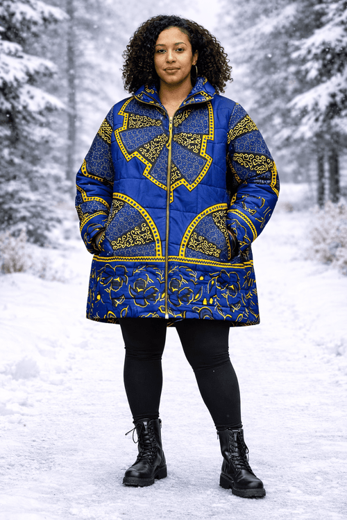 Akufo Blue & Gold Ankara Puffer Coat