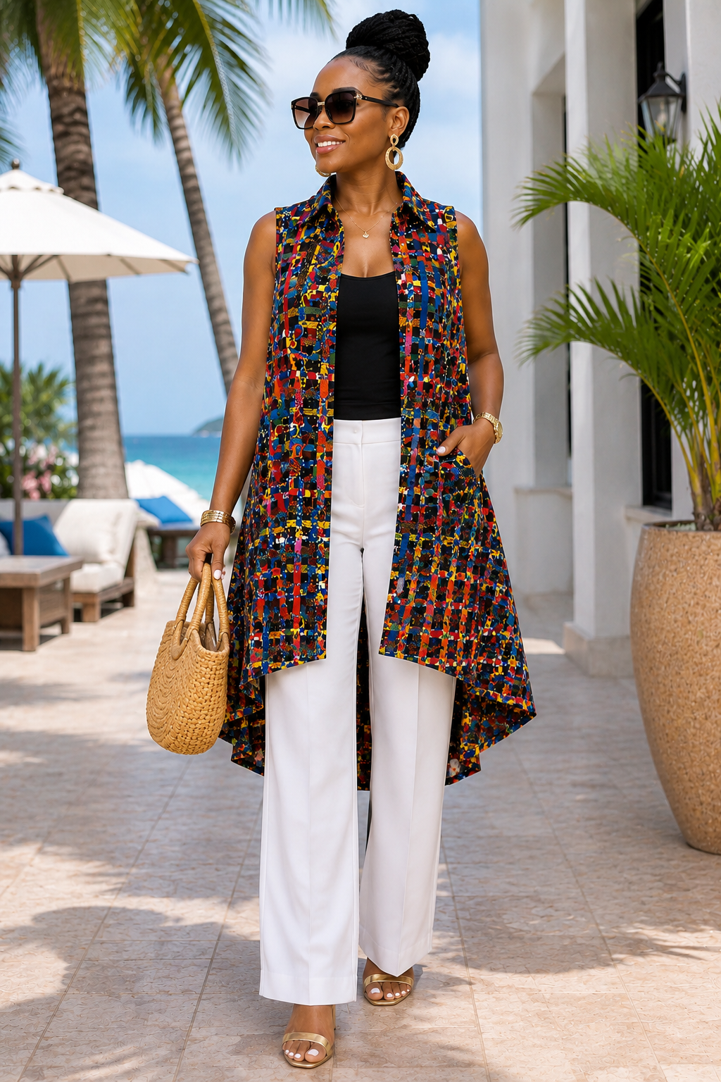 Colourful Woven Asymmetrical Collared Kimono - Falomo