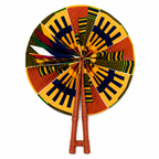 African Print Folding Hand Fan – Ankara Wax Print Fabric Fan with Leather Handle