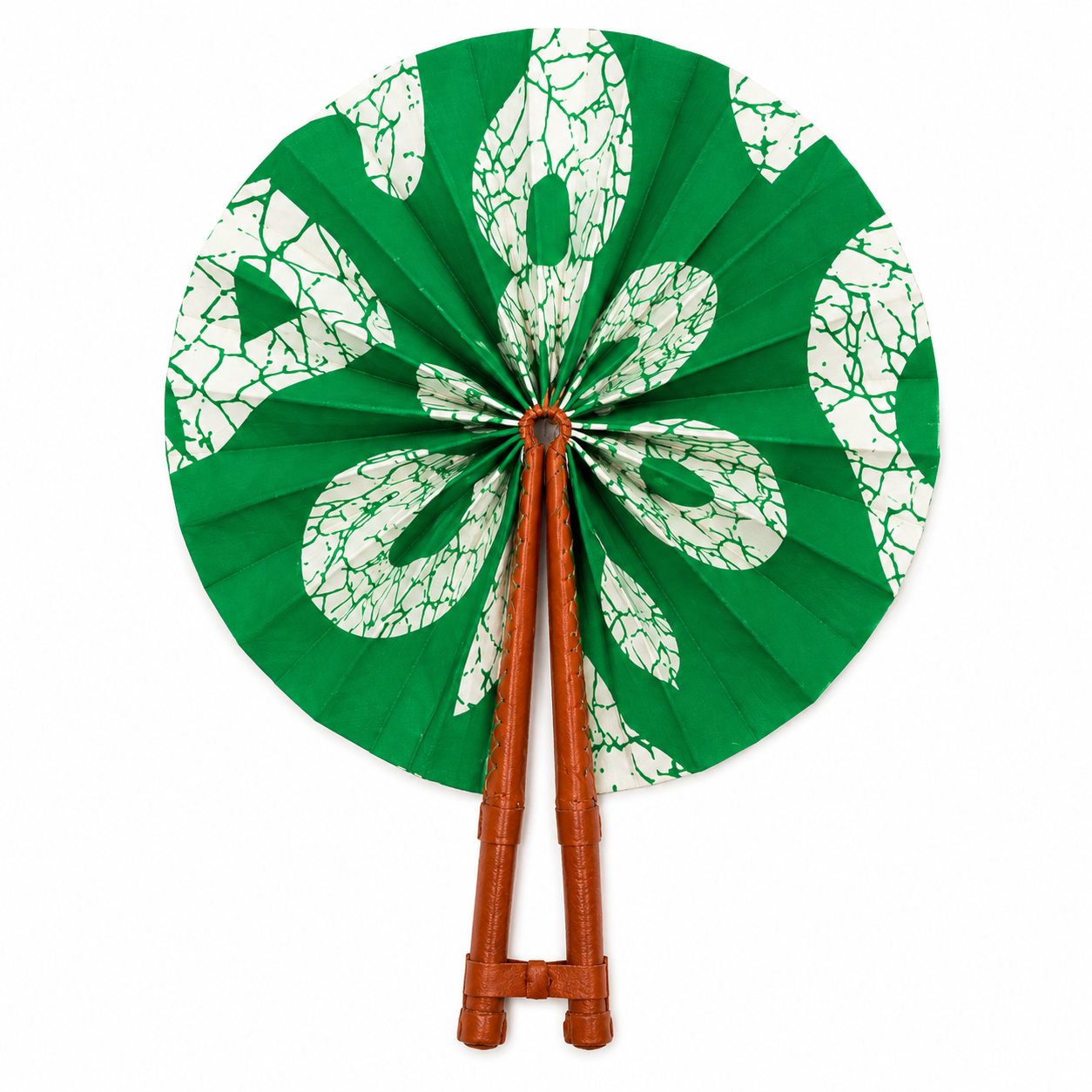 African Print Folding Hand Fan – Ankara Wax Print Fabric Fan with Leather Handle
