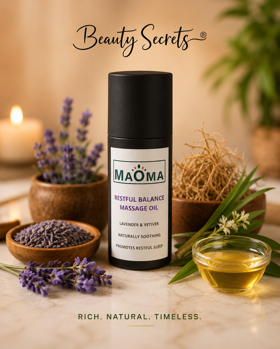 MAOMA Restful Balance Lavender & Vetiver Massage Oil – Relaxing Body & Aromatherapy Oil