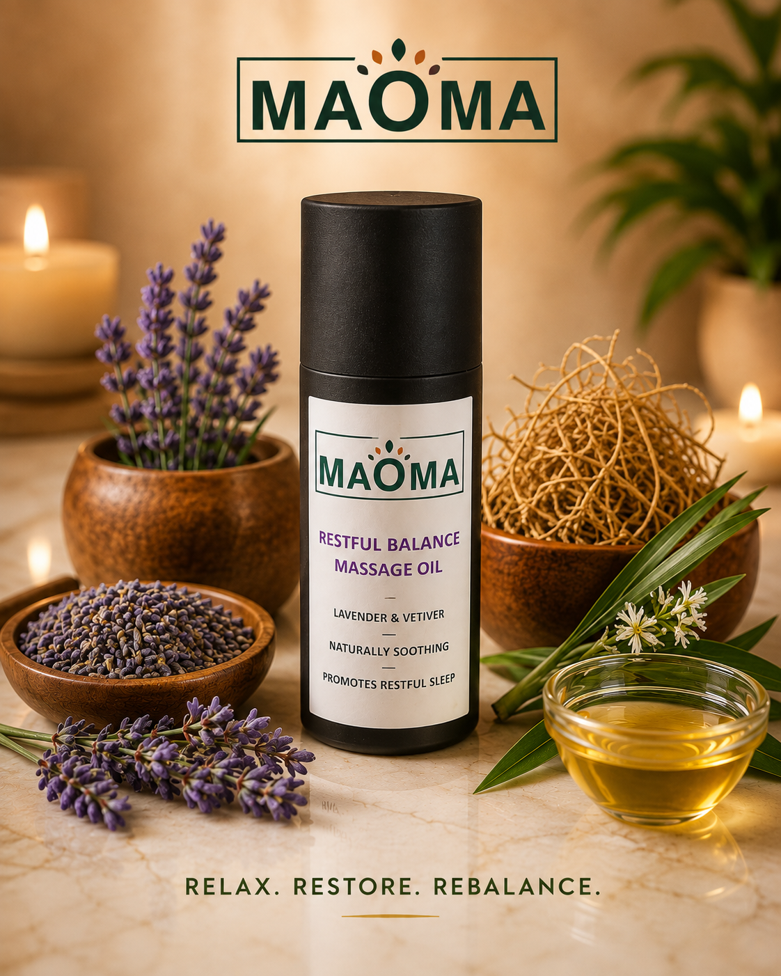 MAOMA Restful Balance Lavender & Vetiver Massage Oil – Relaxing Body & Aromatherapy Oil