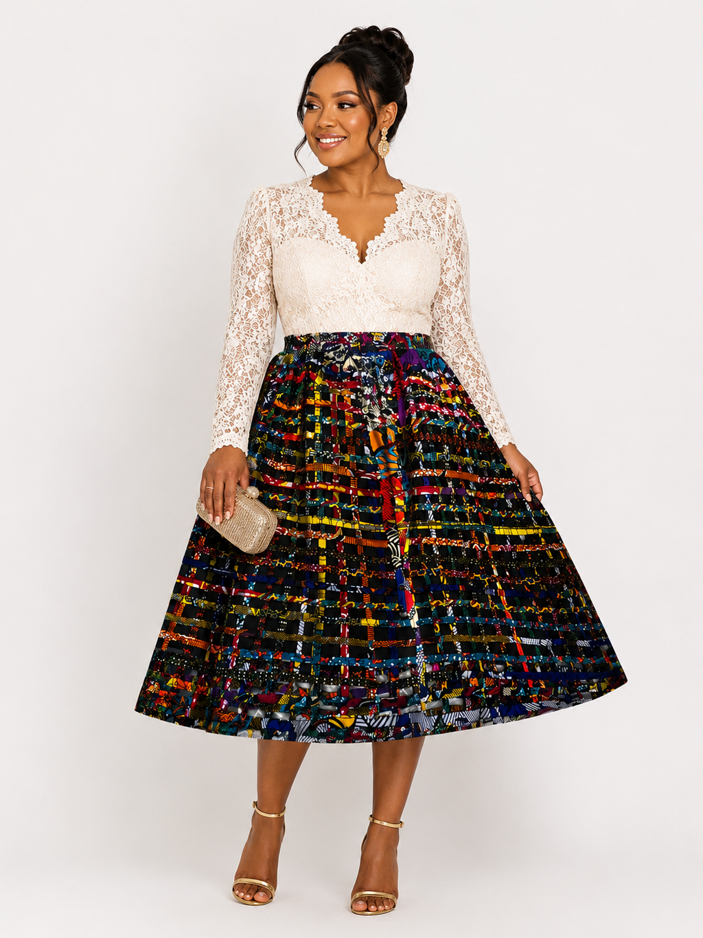 African Print Pleated Midi Skirt