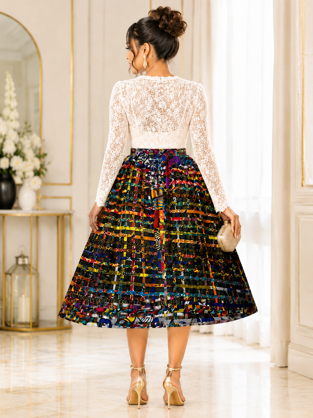 African Print Pleated Midi Skirt