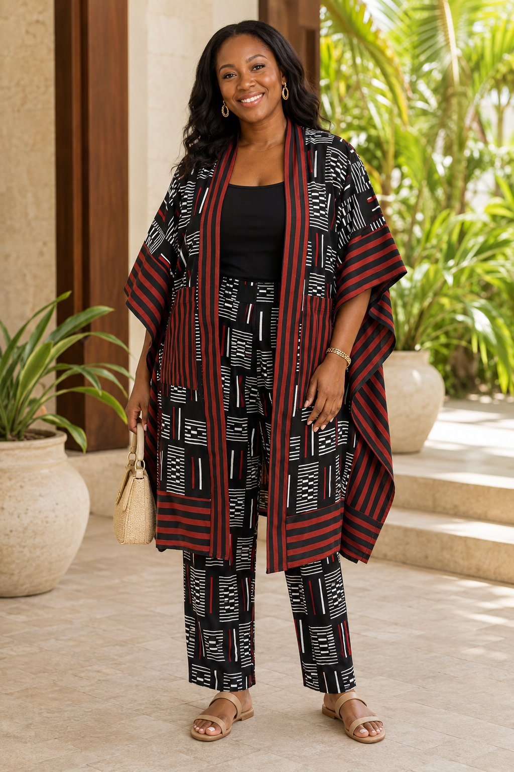 African Print Kimono (Aso-Oke) & Wide-Leg Trouser Set
