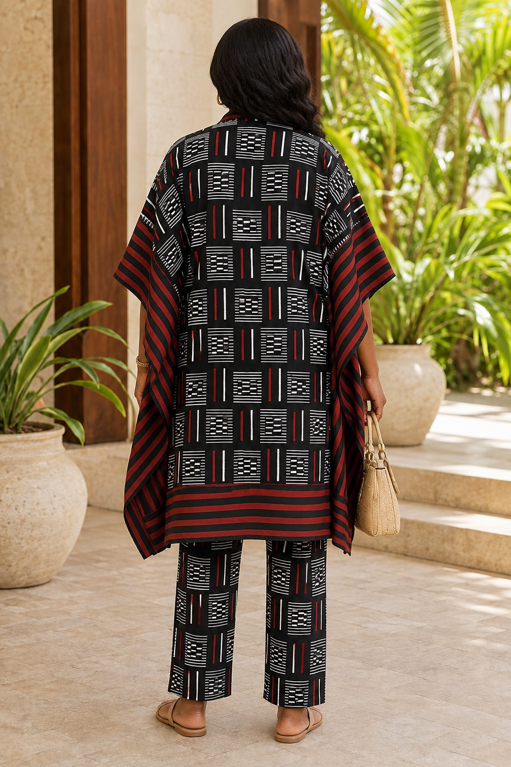 African Print Kimono (Aso-Oke) & Wide-Leg Trouser Set