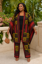 African Print Kimono (Aso-Oke) & Wide-Leg Trouser Set