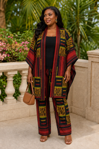 African Print Kimono (Aso-Oke) & Wide-Leg Trouser Set