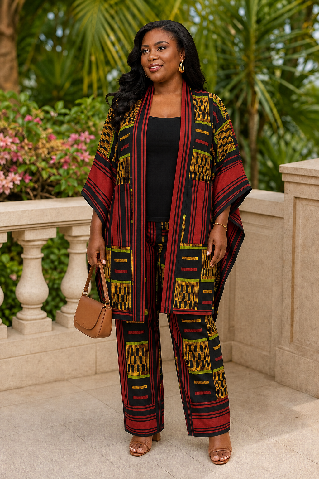 African Print Kimono (Aso-Oke) & Wide-Leg Trouser Set