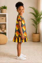 Ama Sunshine African Print Girls Dress – Kids Ankara Ruffle Hem Dress