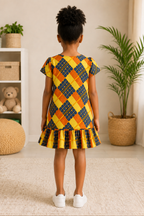 Ama Sunshine African Print Girls Dress – Kids Ankara Ruffle Hem Dress